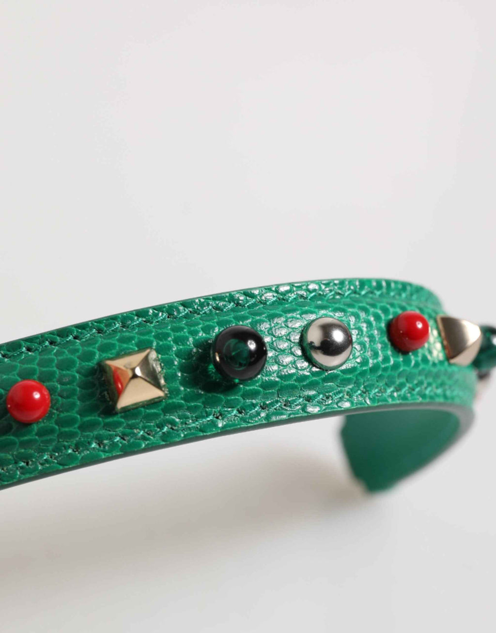 Dolce & Gabbana Green Embellished Leather Bag Handle Women Shoulder Strap