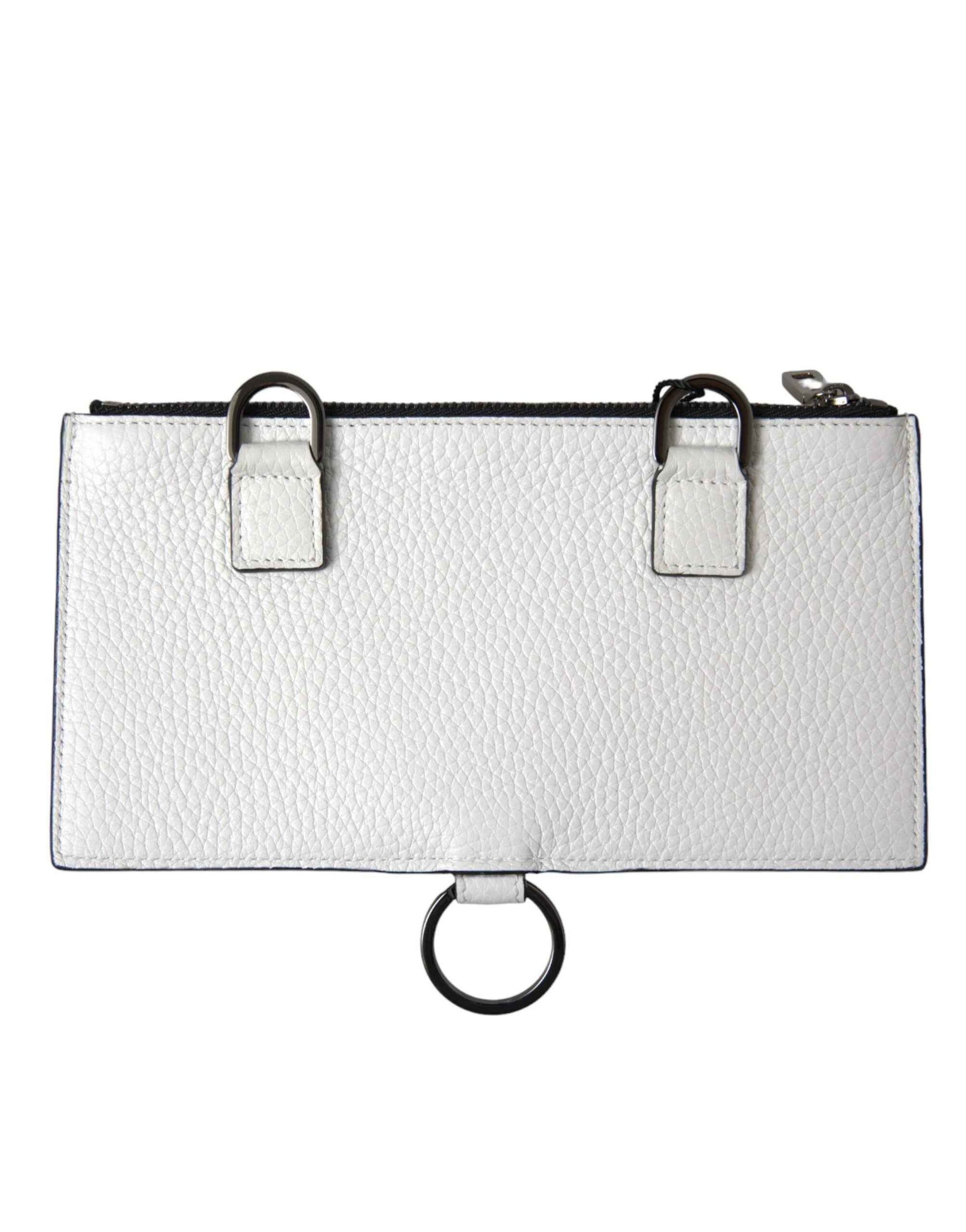 Dolce & Gabbana White Calfskin Leather Large Crossbody Card Holder Wallet