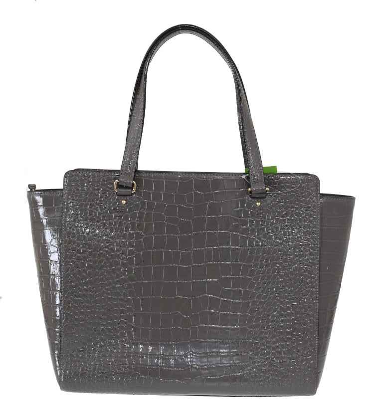 Kate Spade Grey Croc Embossed Leather Elissa Bristol Drive Tote Handbag Bag