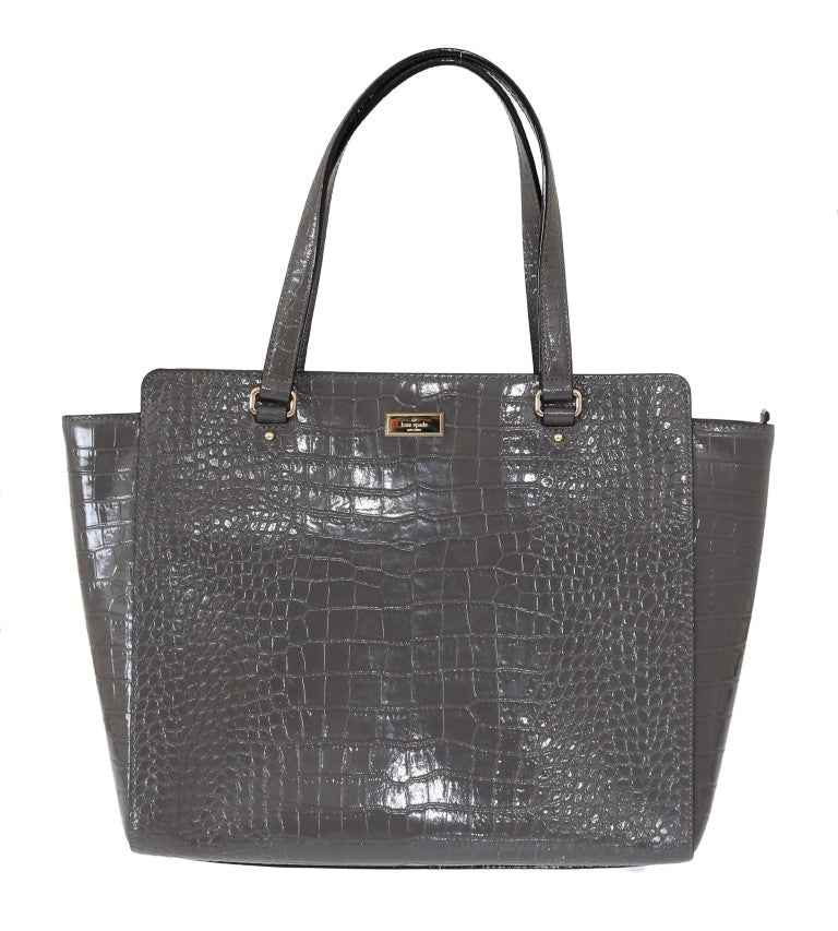 Kate Spade Grey Croc Embossed Leather Elissa Bristol Drive Tote Handbag Bag