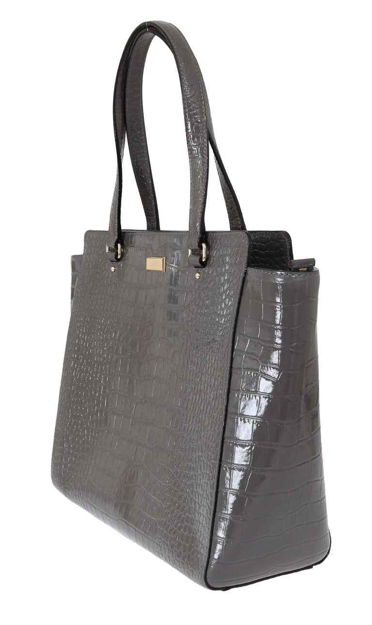 Kate Spade Grey Croc Embossed Leather Elissa Bristol Drive Tote Handbag Bag