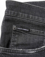 Dolce & Gabbana Black Cotton Slim Fit Distressed Ripped Logo Jeans