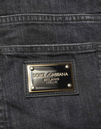 Dolce & Gabbana Black Cotton Slim Fit Distressed Ripped Logo Jeans