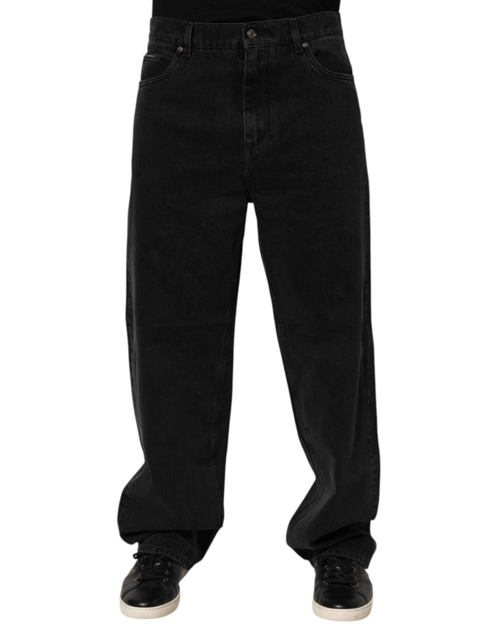 Dolce & Gabbana Black Denim Wide Leg Relaxed Fit Pants Jeans