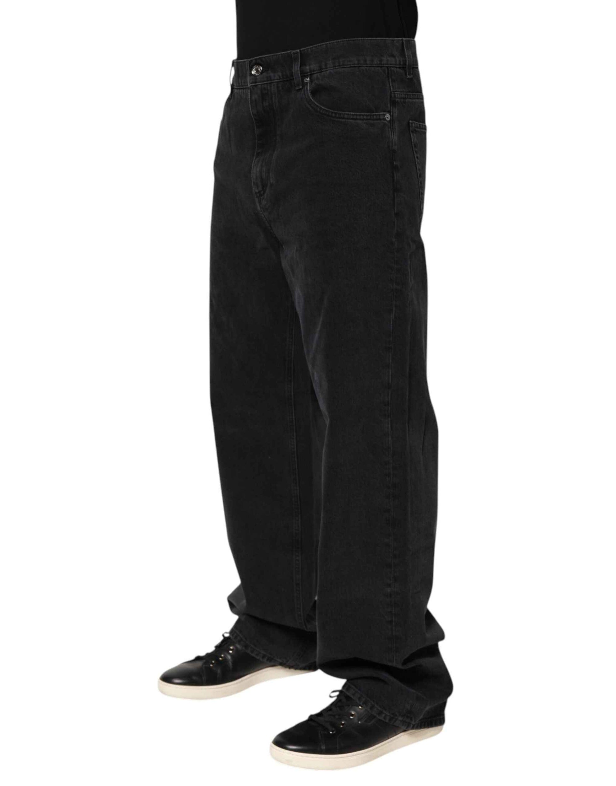 Dolce & Gabbana Black Denim Wide Leg Relaxed Fit Pants Jeans