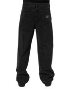 Dolce & Gabbana Black Denim Wide Leg Relaxed Fit Pants Jeans