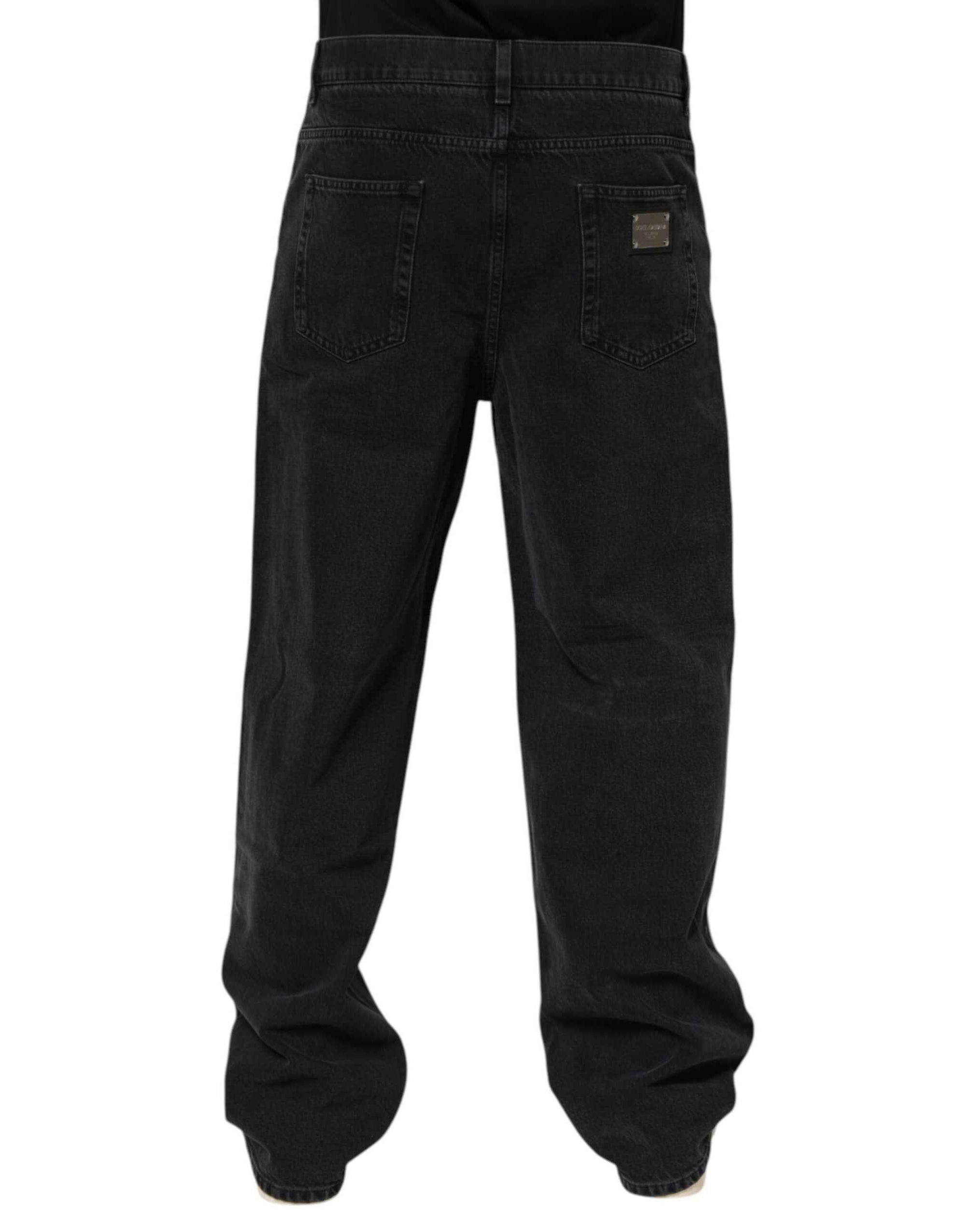Dolce & Gabbana Black Denim Wide Leg Relaxed Fit Pants Jeans