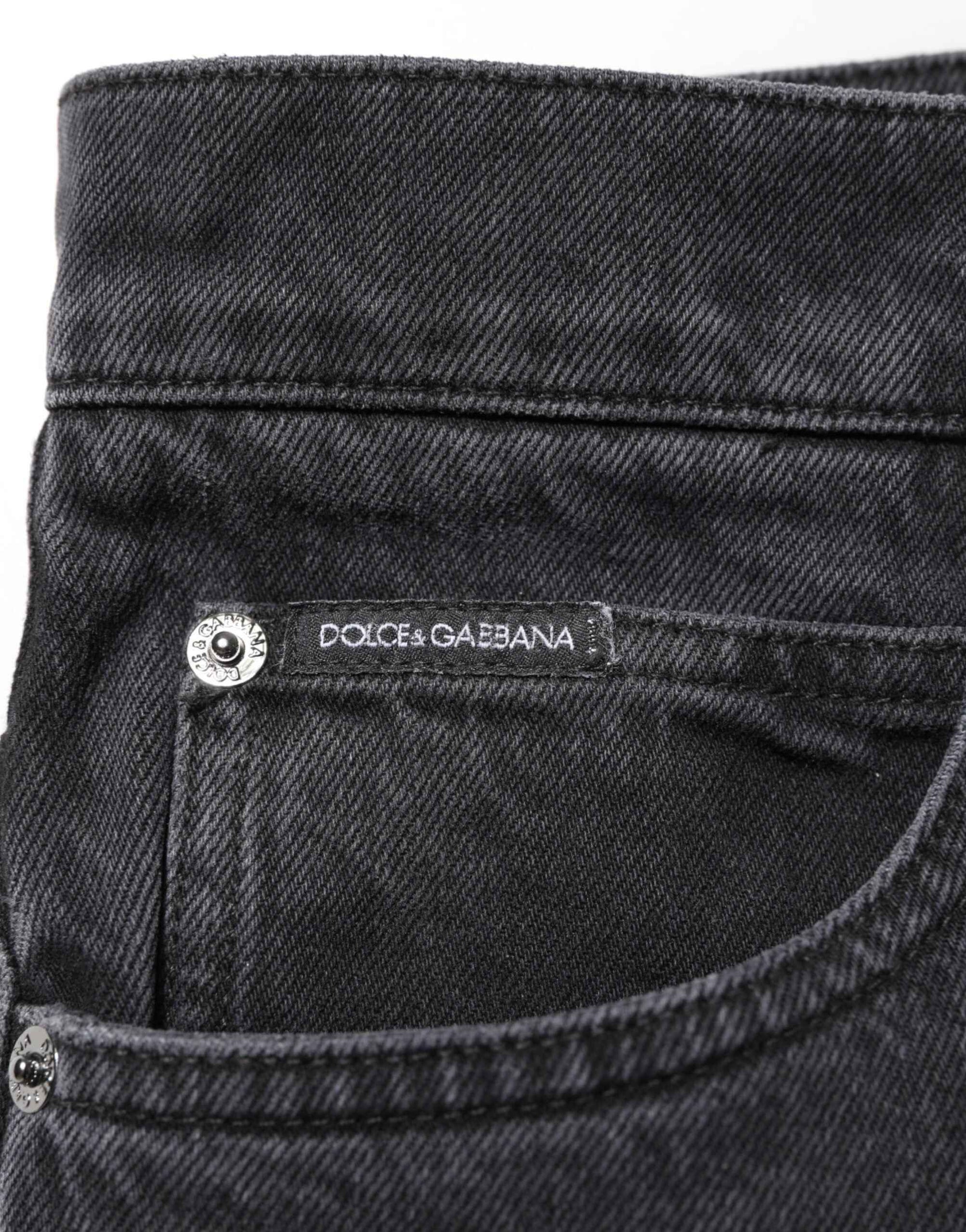 Dolce & Gabbana Black Denim Wide Leg Relaxed Fit Pants Jeans
