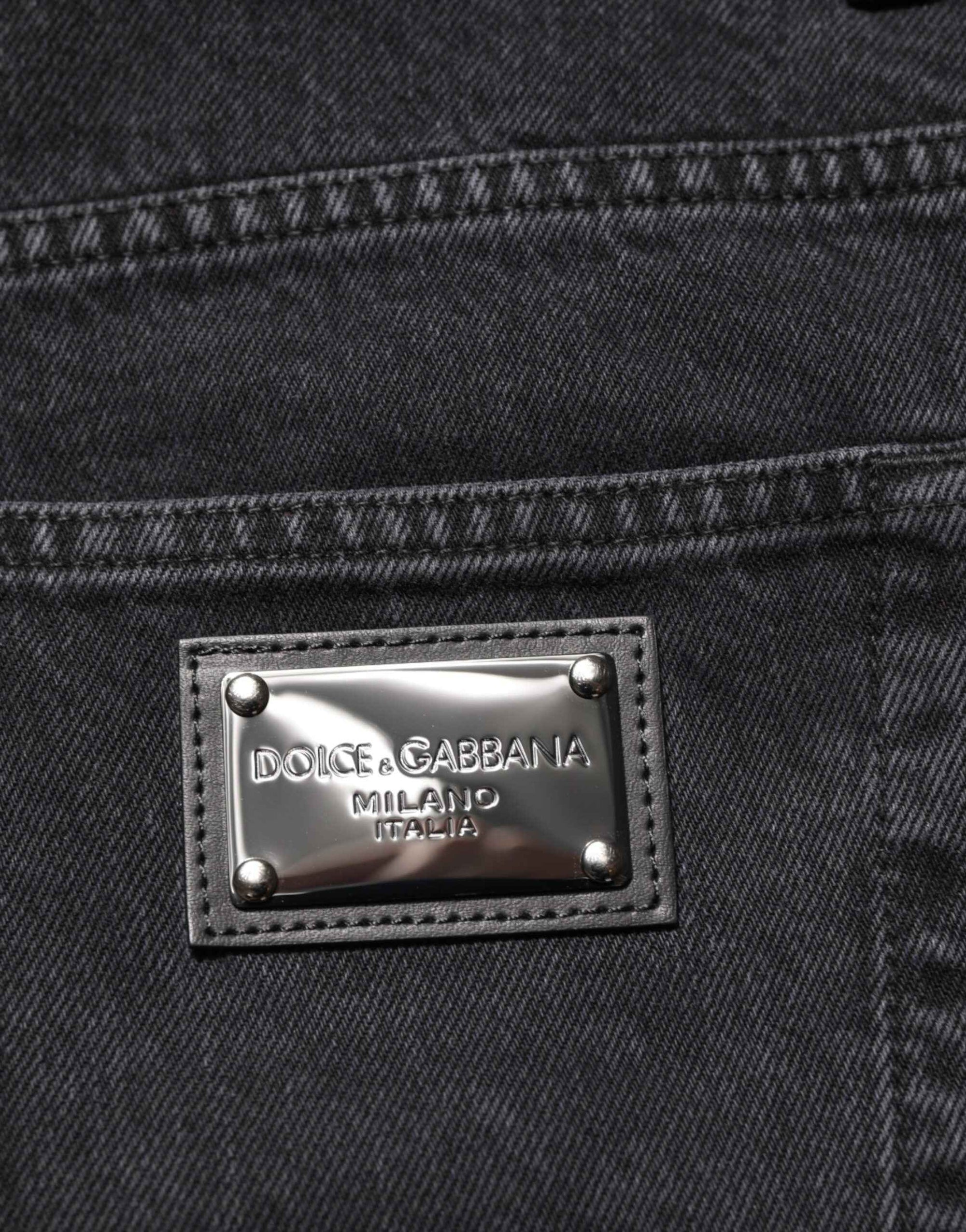 Dolce & Gabbana Black Denim Wide Leg Relaxed Fit Pants Jeans