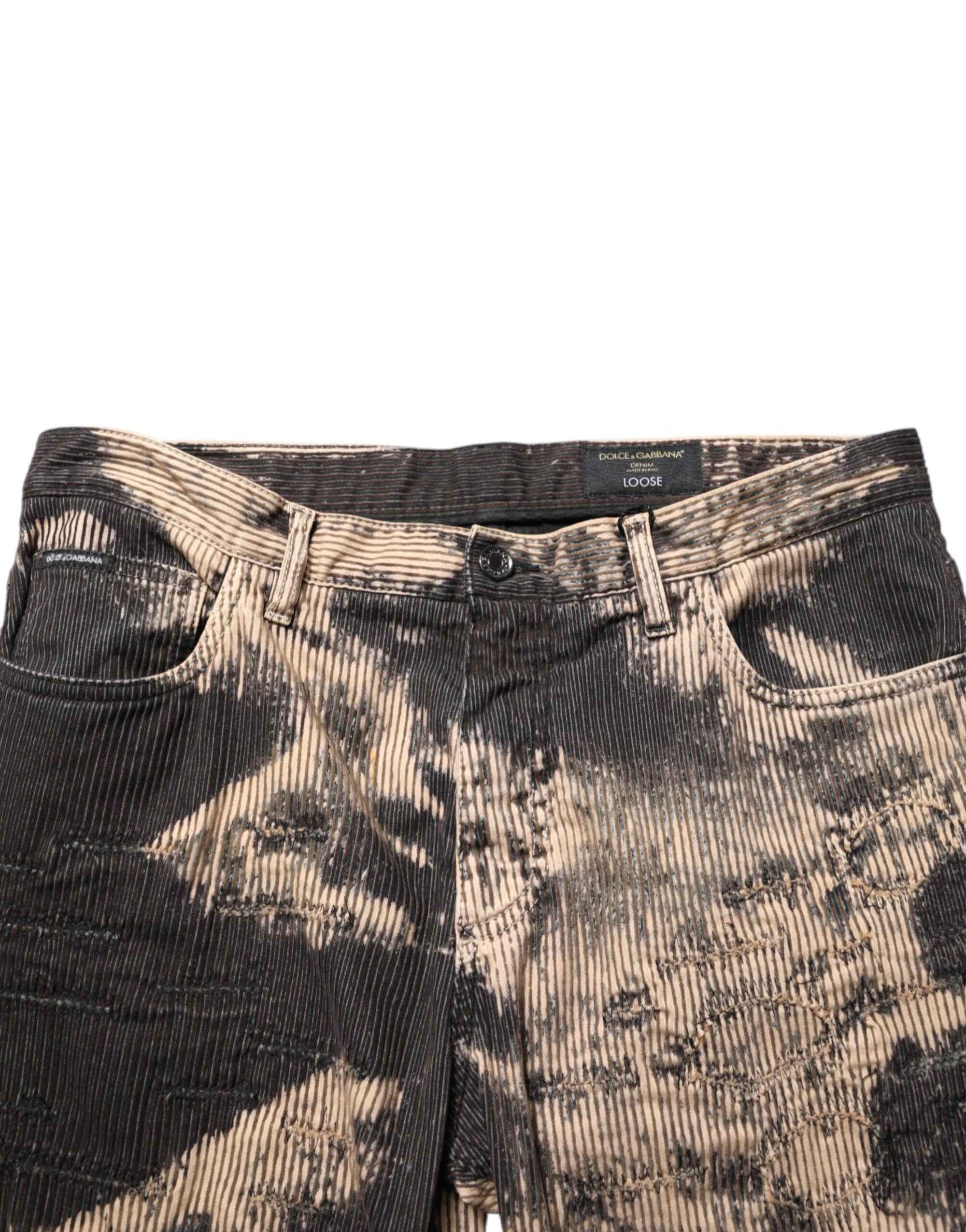 Dolce & Gabbana Beige Black Corduroy Tie-Dye Cotton Blend Pants