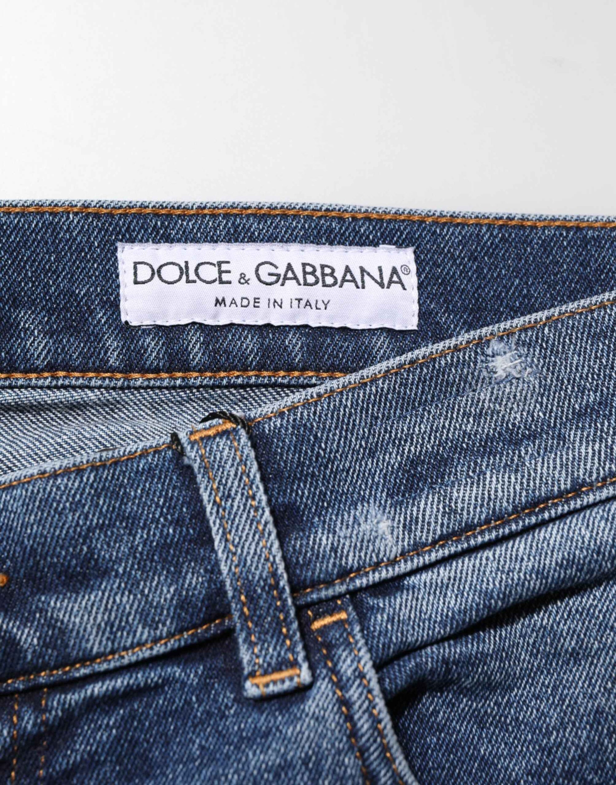 Dolce & Gabbana Blue Cotton Logo Plaque Skinny Men Denim Jeans