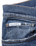 Dolce & Gabbana Blue Cotton Logo Plaque Skinny Men Denim Jeans