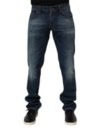 Dolce & Gabbana Dark Blue Washed Cotton Skinny Men Denim Jeans