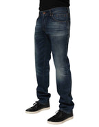 Dolce & Gabbana Dark Blue Washed Cotton Skinny Men Denim Jeans