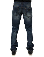 Dolce & Gabbana Dark Blue Washed Cotton Skinny Men Denim Jeans