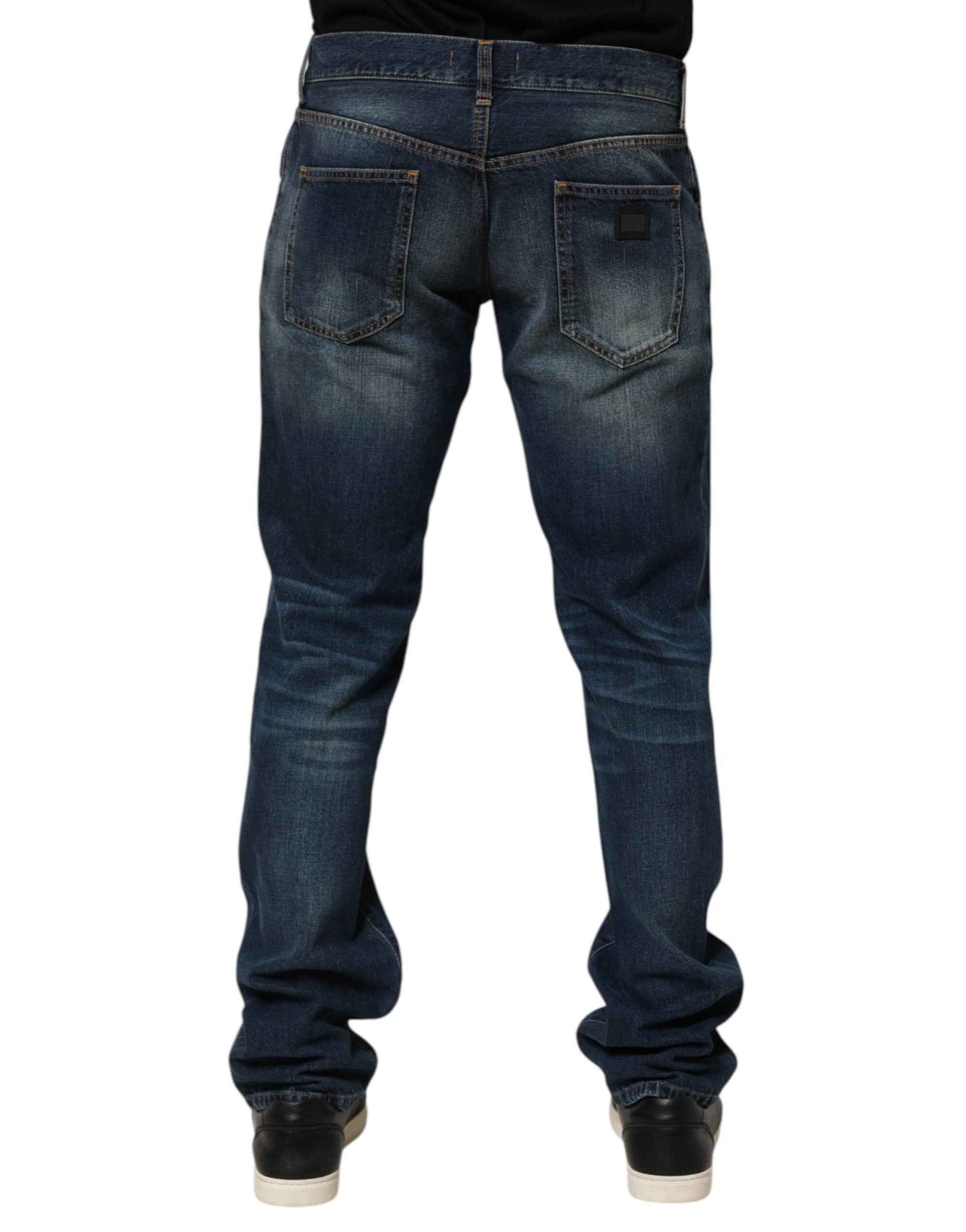 Dolce & Gabbana Dark Blue Washed Cotton Skinny Men Denim Jeans