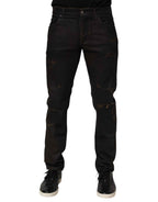 Dolce & Gabbana Dark Brown Tattered Cotton Skinny Denim Jeans