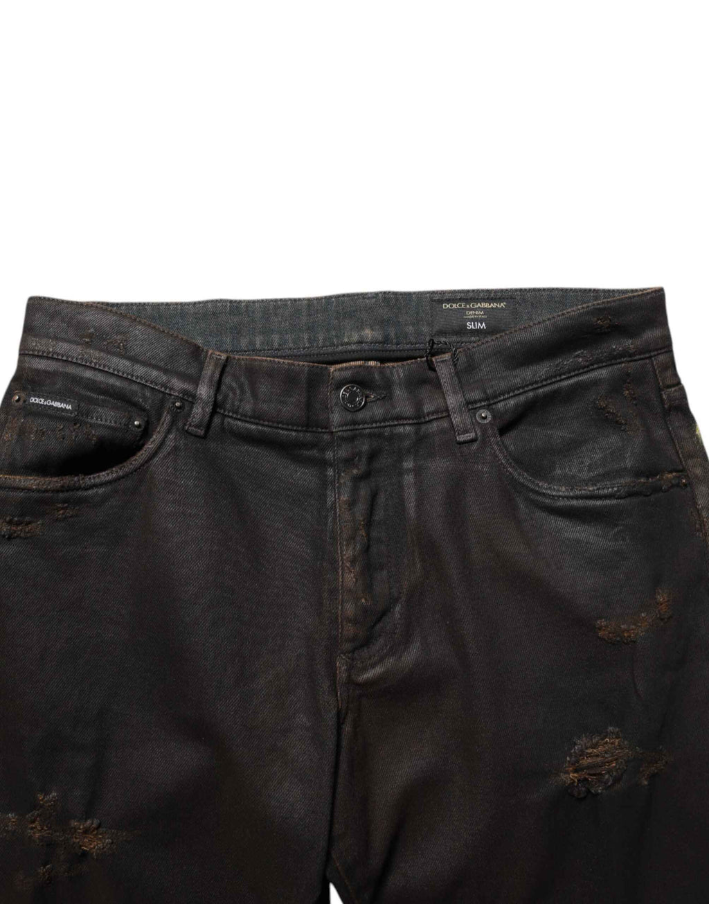 Dolce & Gabbana Dark Brown Tattered Cotton Skinny Denim Jeans