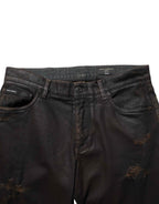 Dolce & Gabbana Dark Brown Tattered Cotton Skinny Denim Jeans