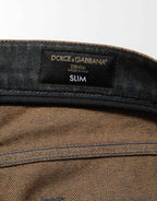 Dolce & Gabbana Dark Brown Tattered Cotton Skinny Denim Jeans