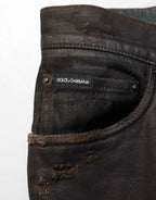 Dolce & Gabbana Dark Brown Tattered Cotton Skinny Denim Jeans