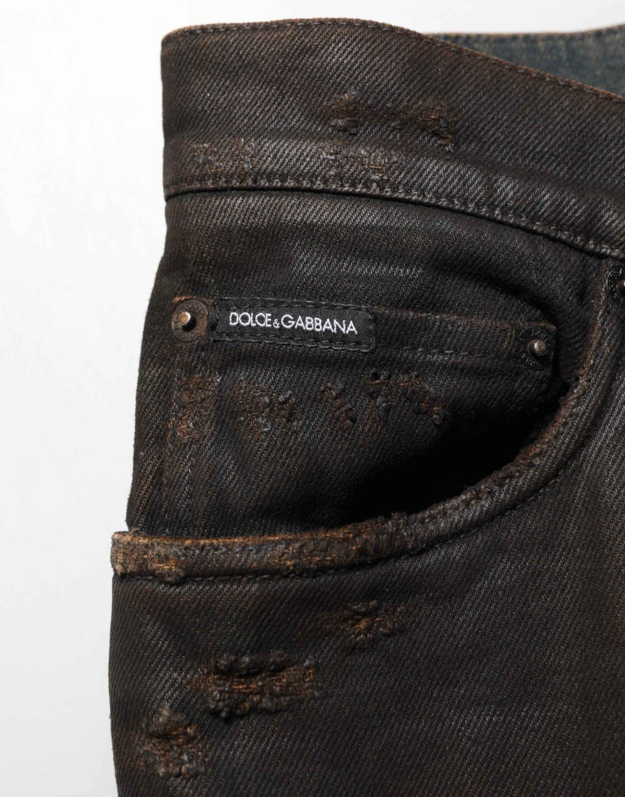 Dolce & Gabbana Dark Brown Tattered Cotton Skinny Denim Jeans