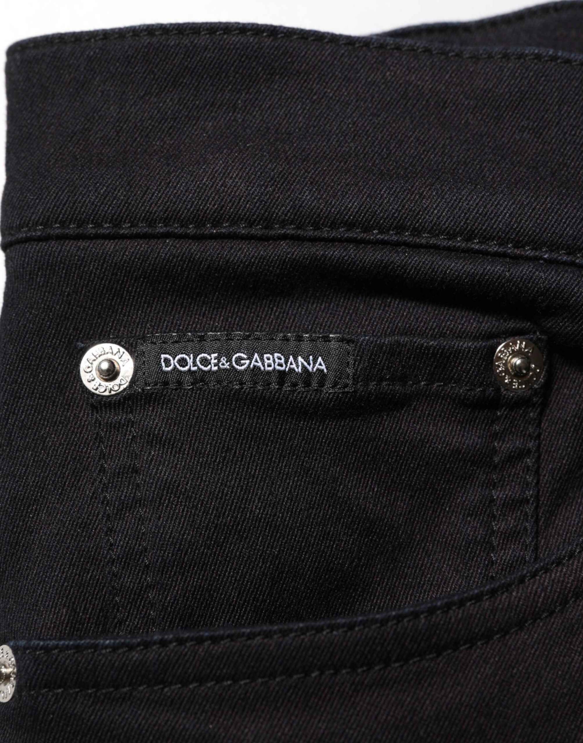 Dolce & Gabbana Black Cotton Blend Skinny Men Trouser Pants