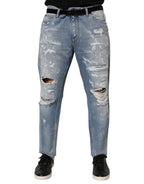 Dolce & Gabbana Blue Distressed Ripped Denim Pants Jeans