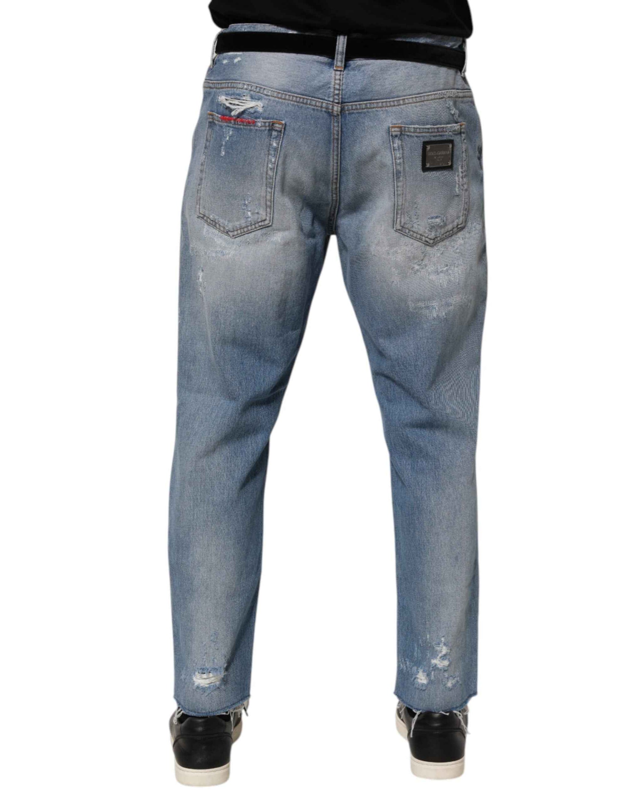 Dolce & Gabbana Blue Distressed Ripped Denim Pants Jeans