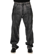 Dolce & Gabbana Black Grey Graphic Print Denim Pants Jeans