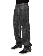 Dolce & Gabbana Black Grey Graphic Print Denim Pants Jeans