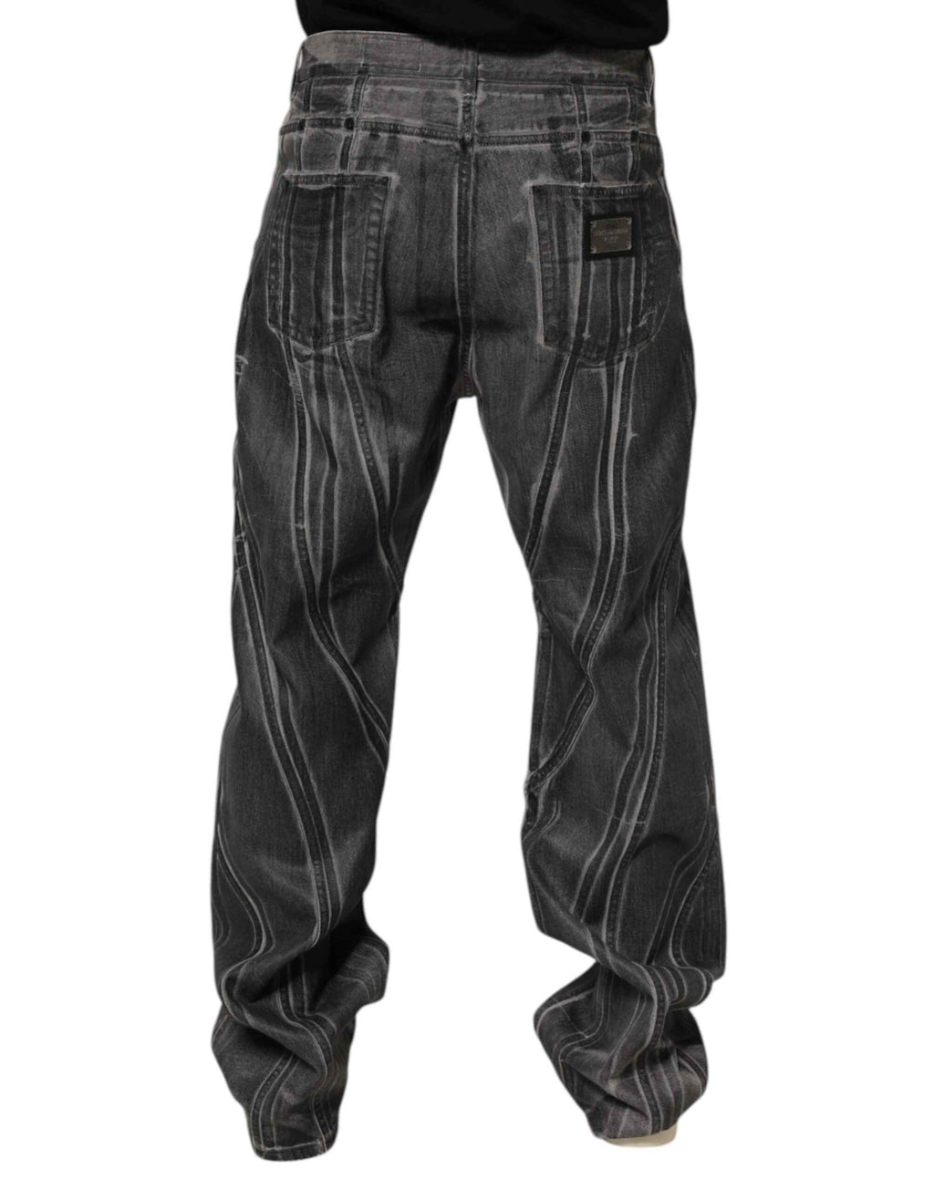 Dolce & Gabbana Black Grey Graphic Print Denim Pants Jeans