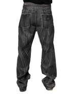 Dolce & Gabbana Black Grey Graphic Print Denim Pants Jeans