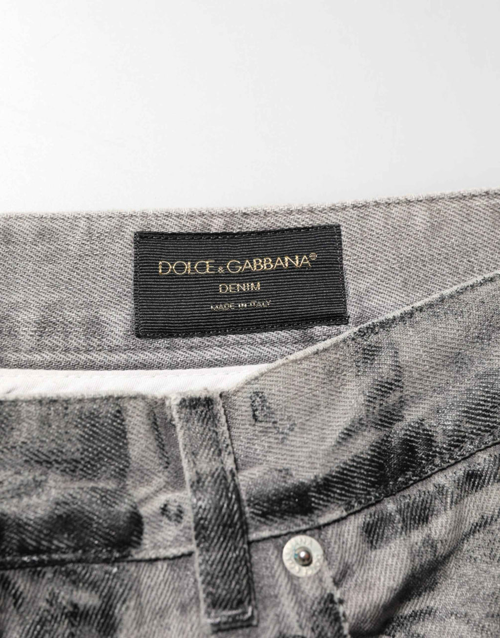 Dolce & Gabbana Black Grey Graphic Print Denim Pants Jeans