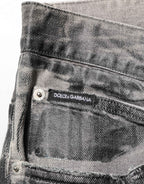 Dolce & Gabbana Black Grey Graphic Print Denim Pants Jeans