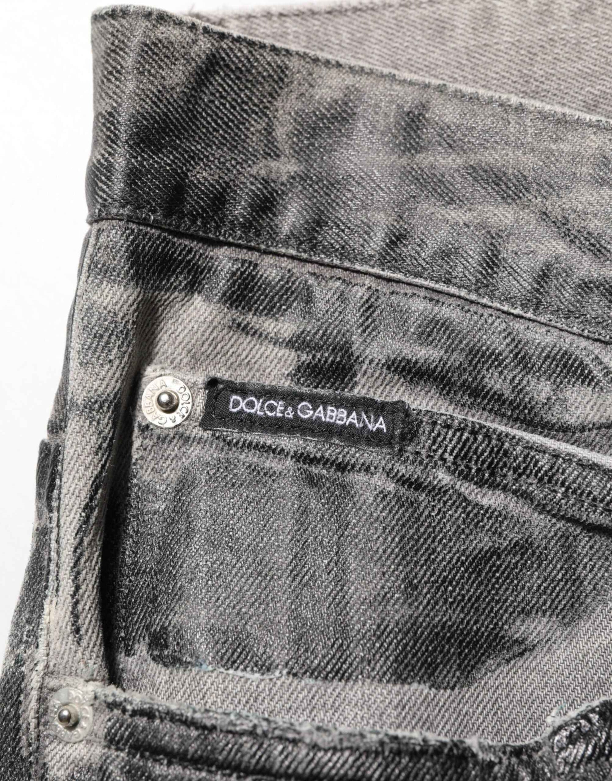 Dolce & Gabbana Black Grey Graphic Print Denim Pants Jeans