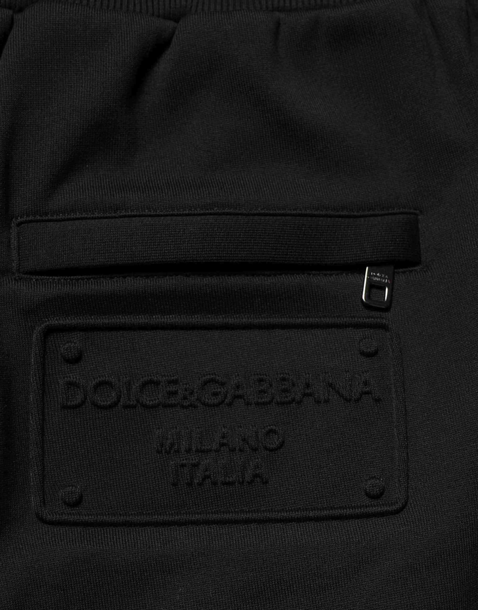 Dolce & Gabbana Black Cotton Drawstring Logo Sweatpants Pants