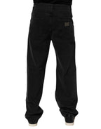 Dolce & Gabbana Black Cotton Logo Men Mid Waist Denim Jeans