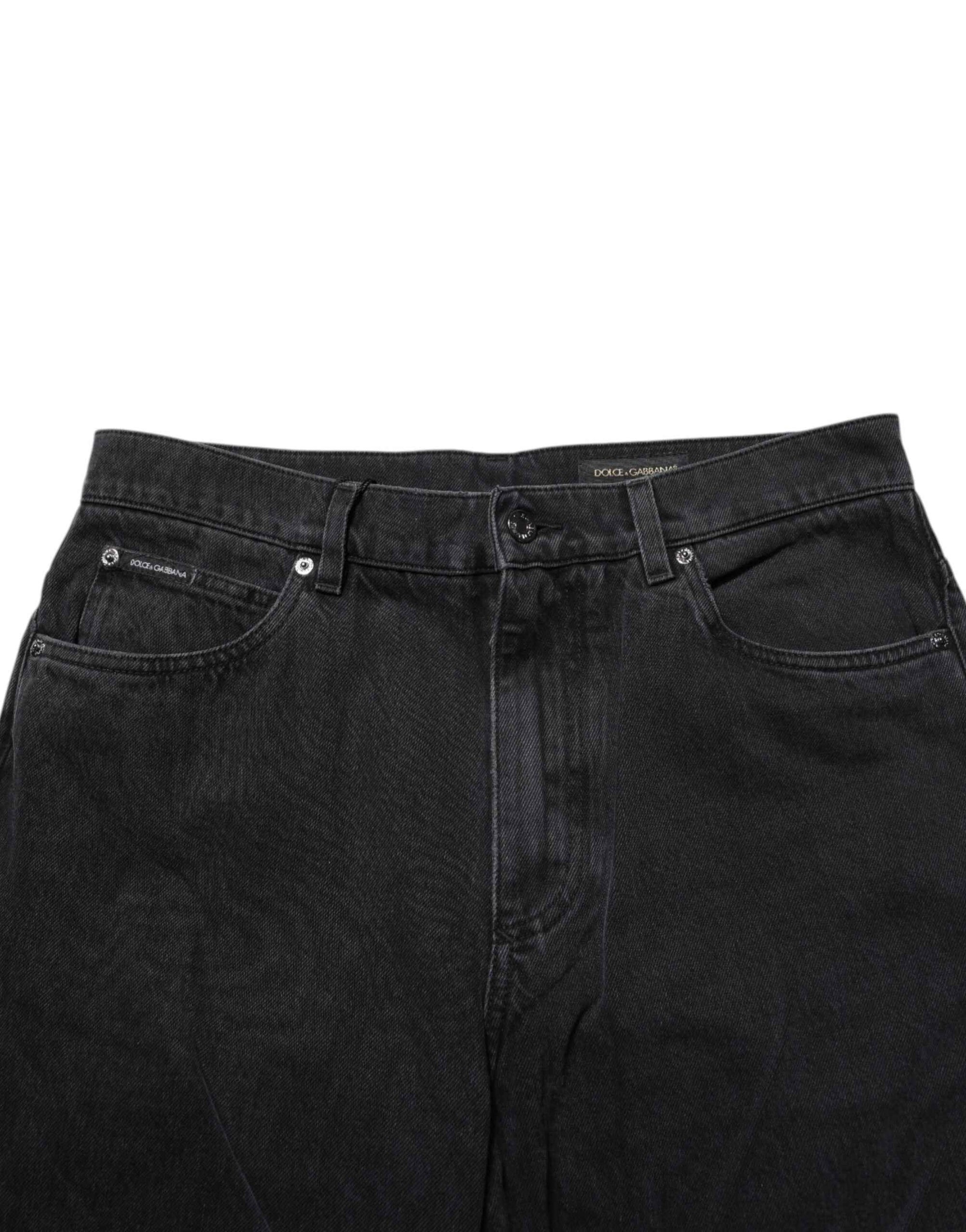 Dolce & Gabbana Black Cotton Logo Men Mid Waist Denim Jeans