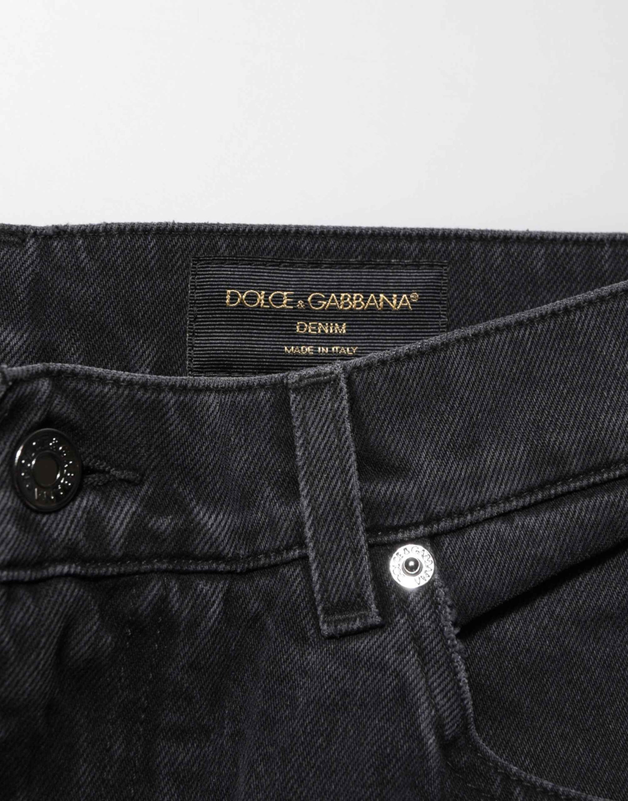 Dolce & Gabbana Black Cotton Logo Men Mid Waist Denim Jeans