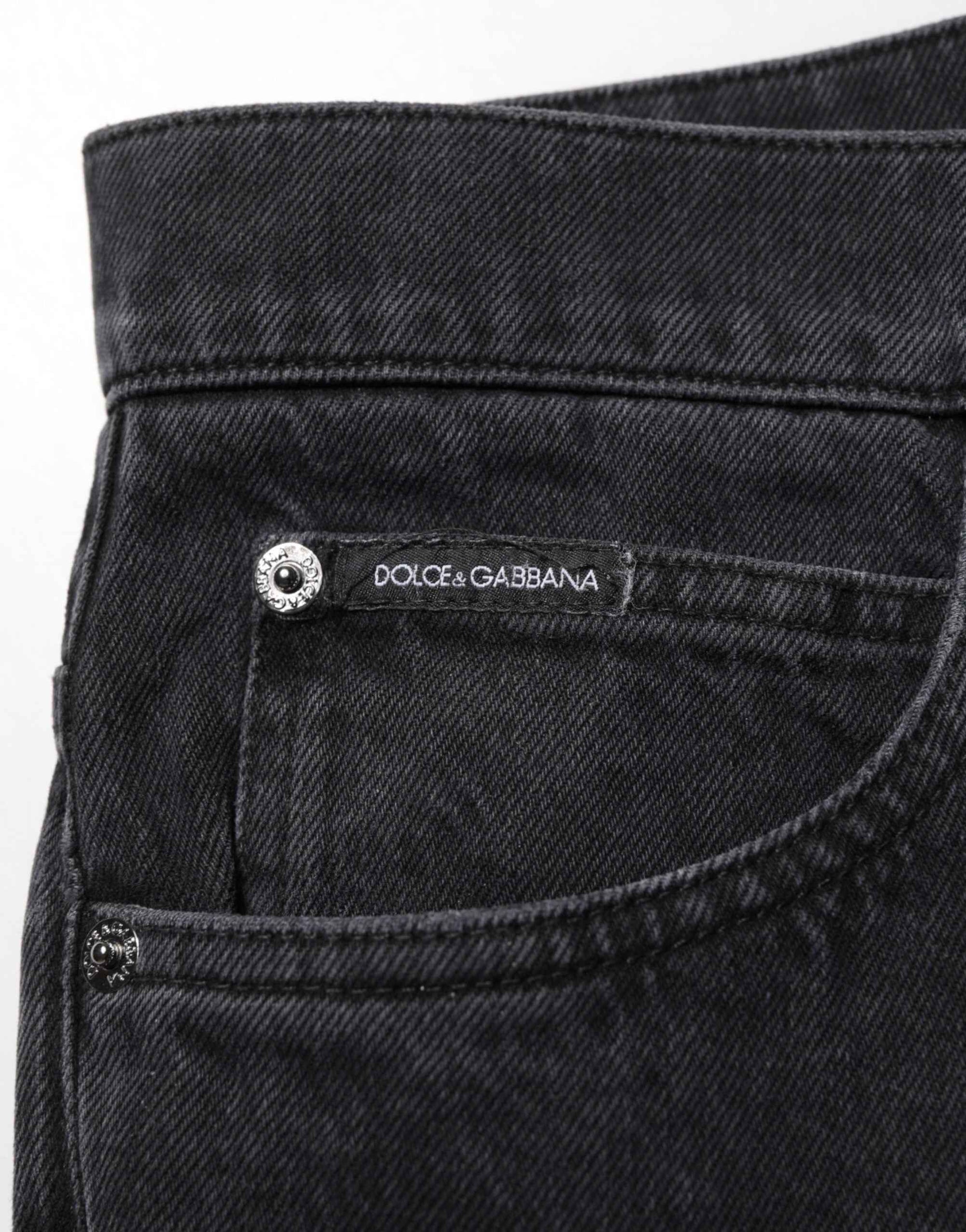 Dolce & Gabbana Black Cotton Logo Men Mid Waist Denim Jeans