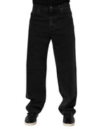 Dolce & Gabbana Black Cotton Logo Men Mid Waist Denim Jeans