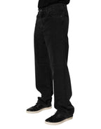 Dolce & Gabbana Black Cotton Logo Men Mid Waist Denim Jeans