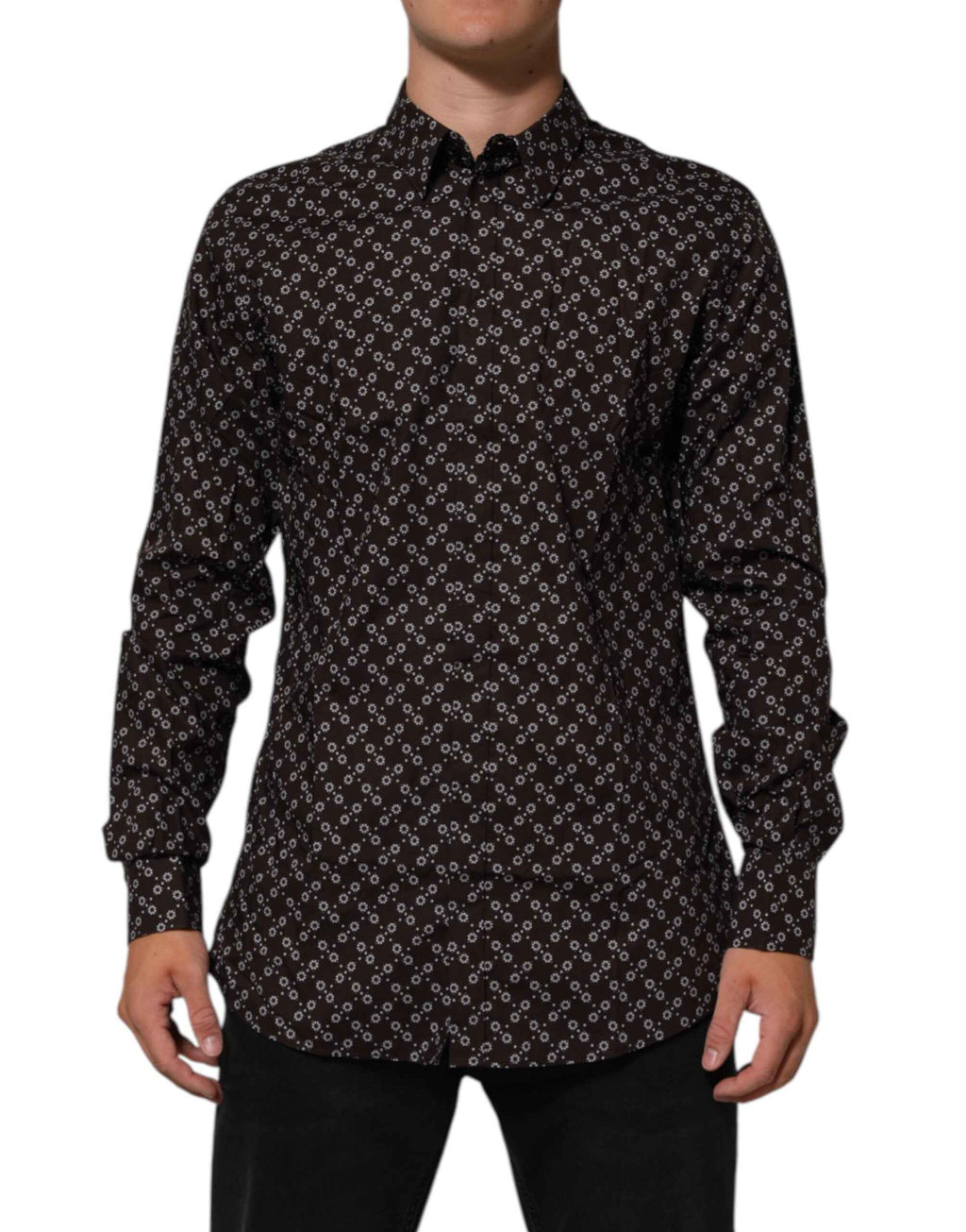Dolce & Gabbana BrownFloral Collared GOLD Formal Dress Shirt