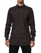 Dolce & Gabbana BrownFloral Collared GOLD Formal Dress Shirt