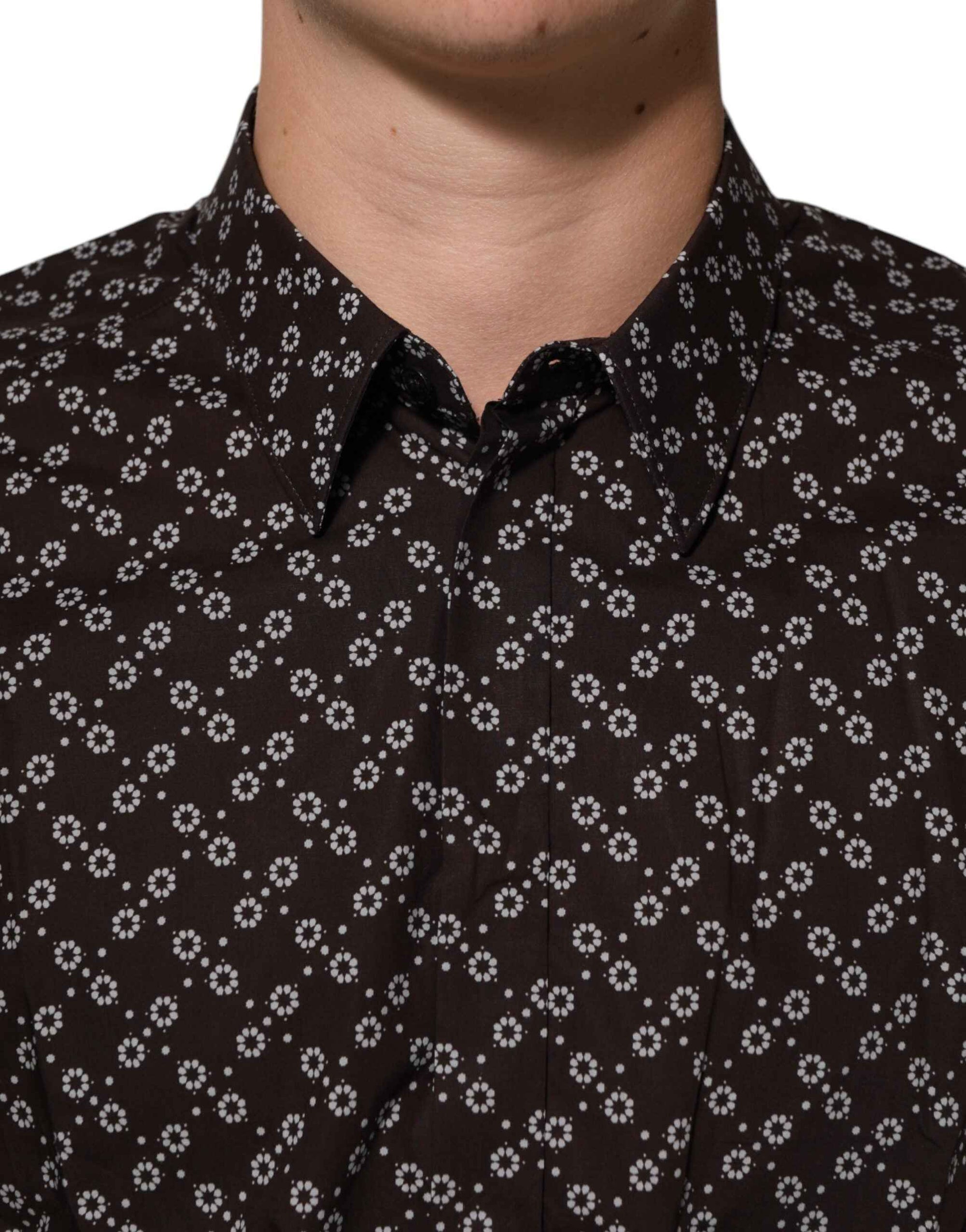 Dolce & Gabbana BrownFloral Collared GOLD Formal Dress Shirt