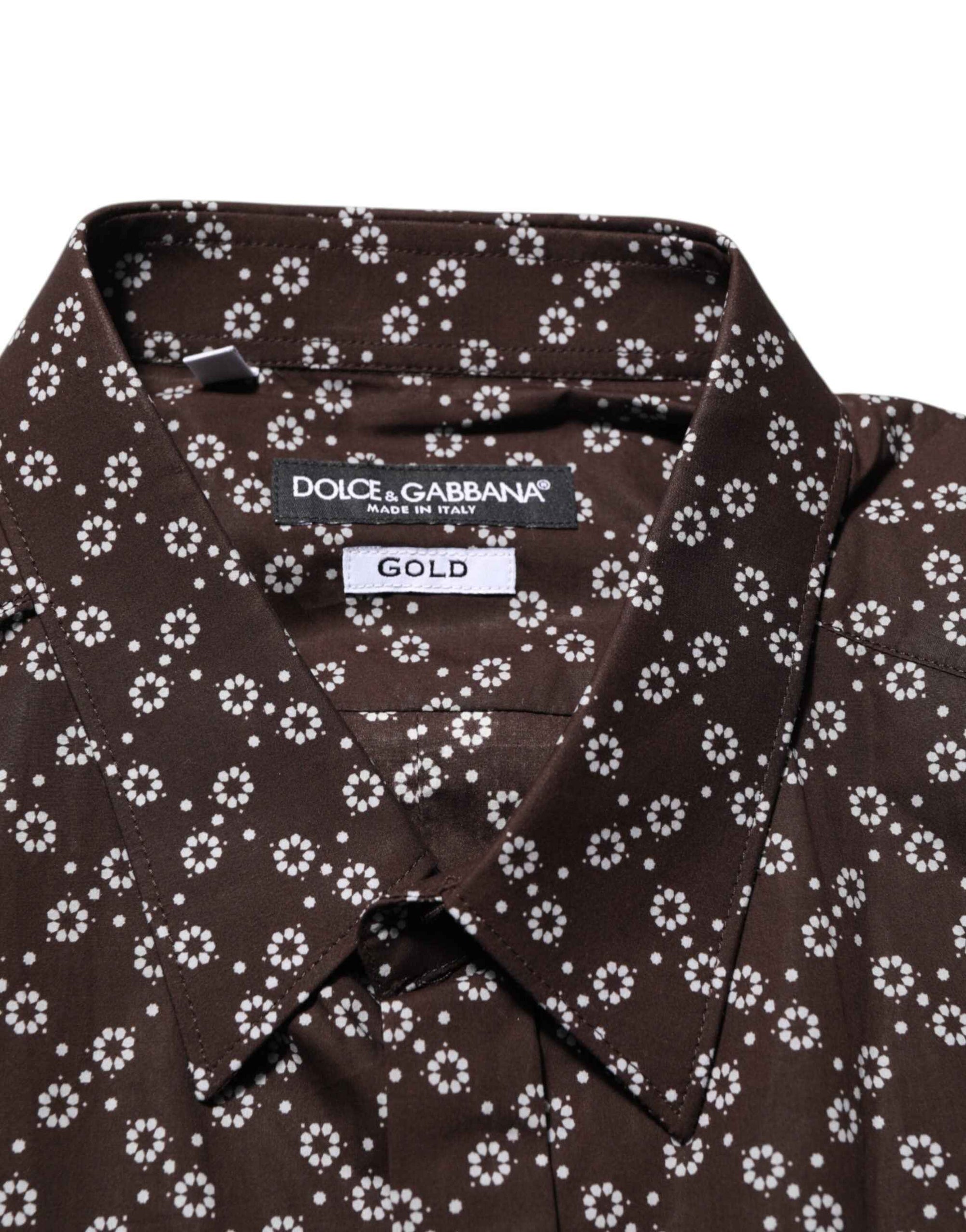 Dolce & Gabbana BrownFloral Collared GOLD Formal Dress Shirt