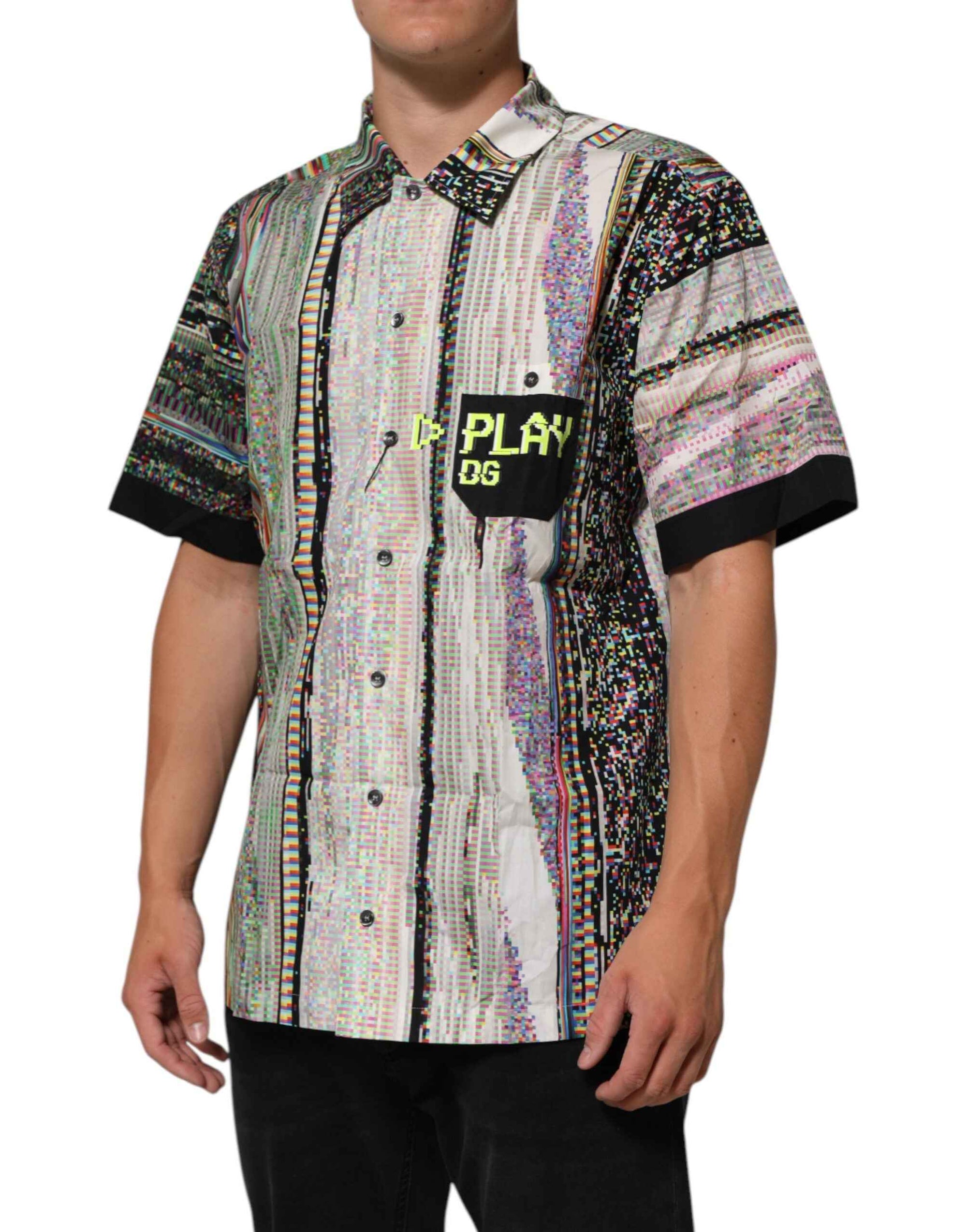 Dolce & Gabbana Multicolor Graphic Collared Casual Shirt
