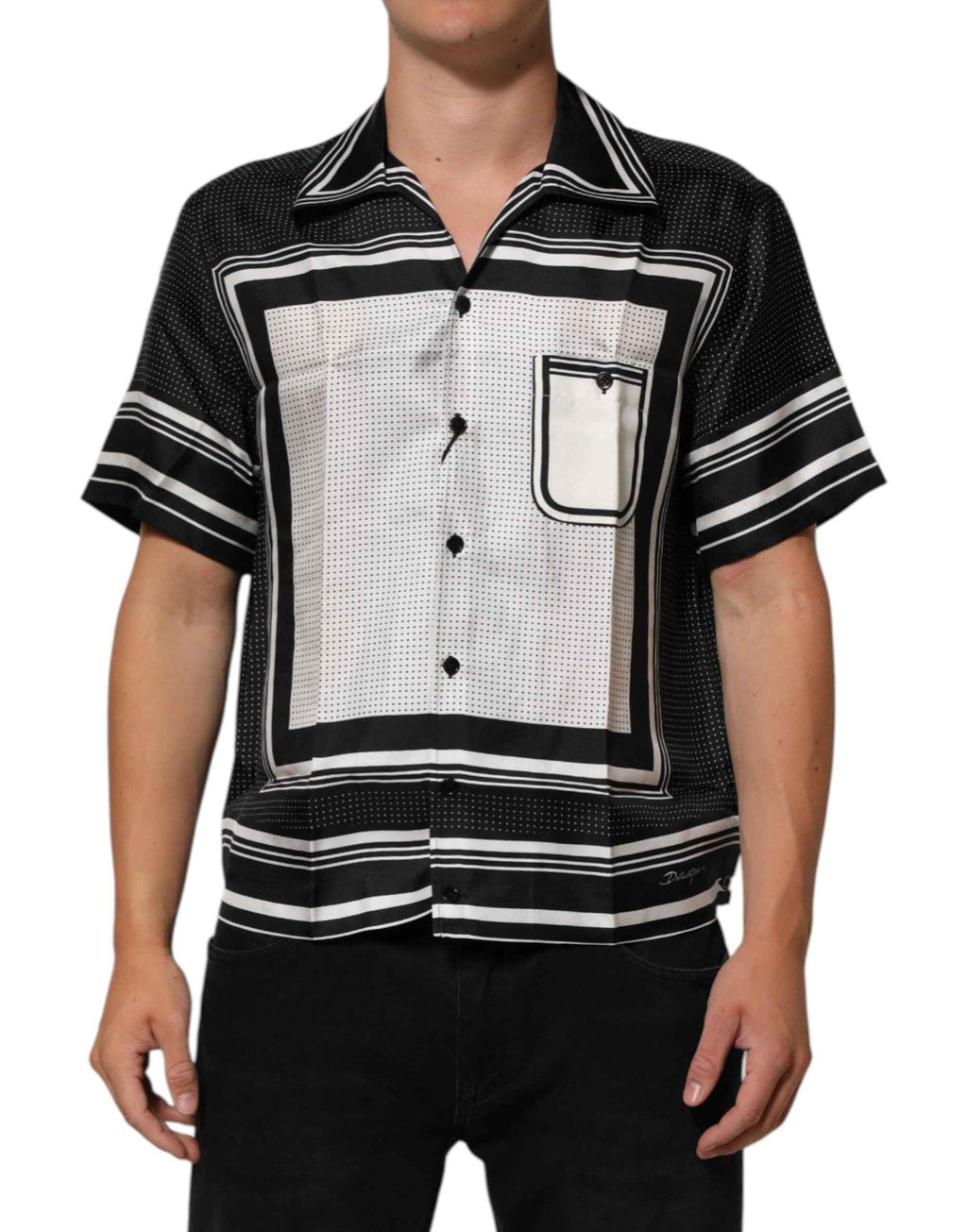 Dolce & Gabbana Black White StripeDot Print Casual Polo Shirt