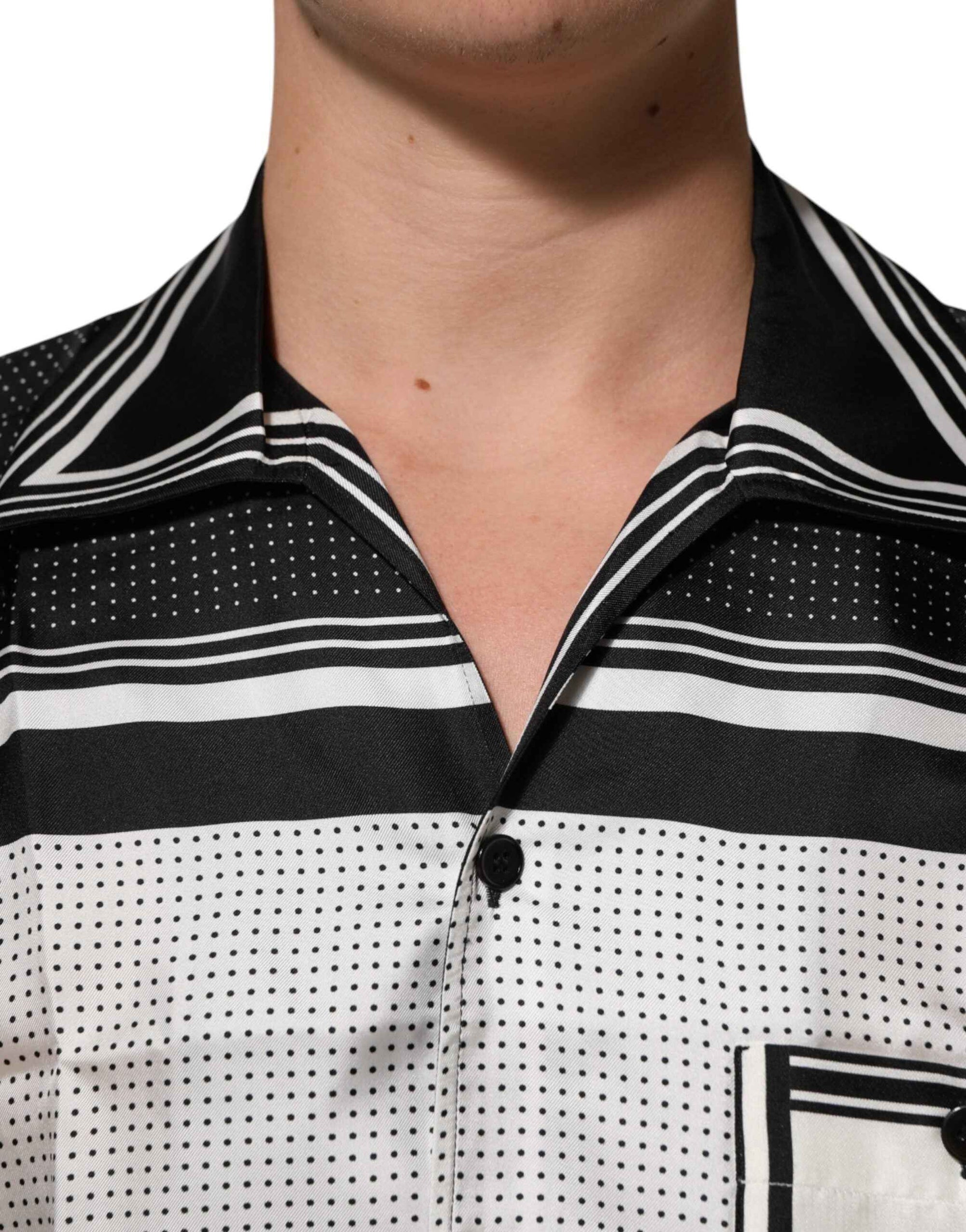 Dolce & Gabbana Black White StripeDot Print Casual Polo Shirt